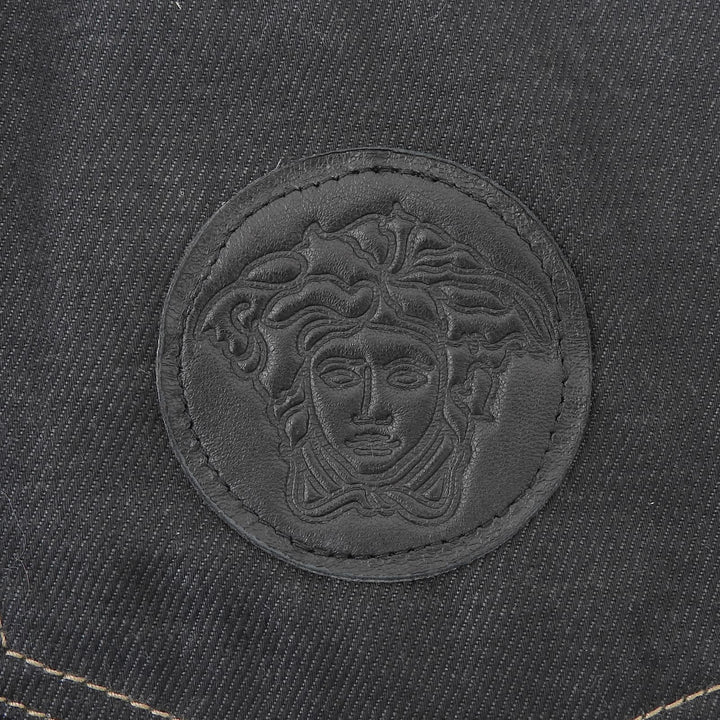 【ドンドン見直し】極美品▲VERSACE ヴェルサーチ メデューサボタン ロゴ金具 コットン100％ ブラックデニムパンツ 31 正規品