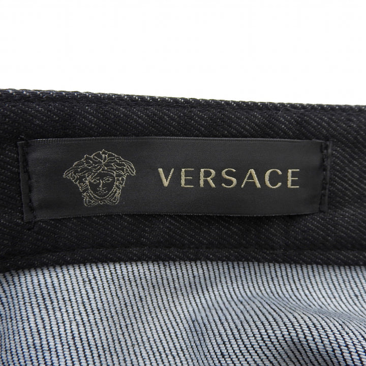 【ドンドン見直し】極美品▲VERSACE ヴェルサーチ メデューサボタン ロゴ金具 コットン100％ ブラックデニムパンツ 31 正規品