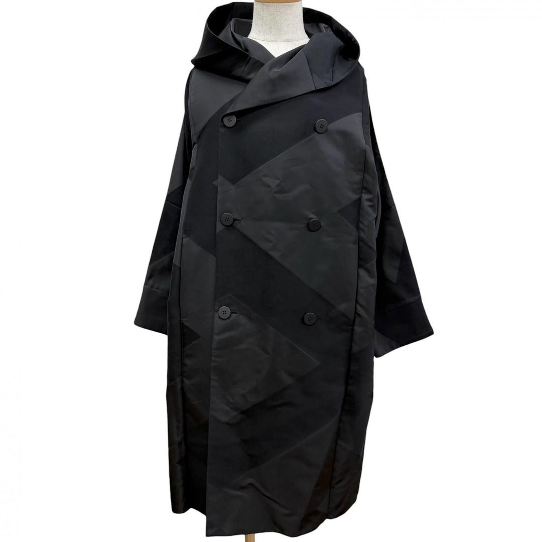 極美品□IM MEN アイムメン 22SS LA21FA001 KITE イッセイミヤケ フーデッド ダブルブレスト デザインコート ブラック 2 日本製 正規品