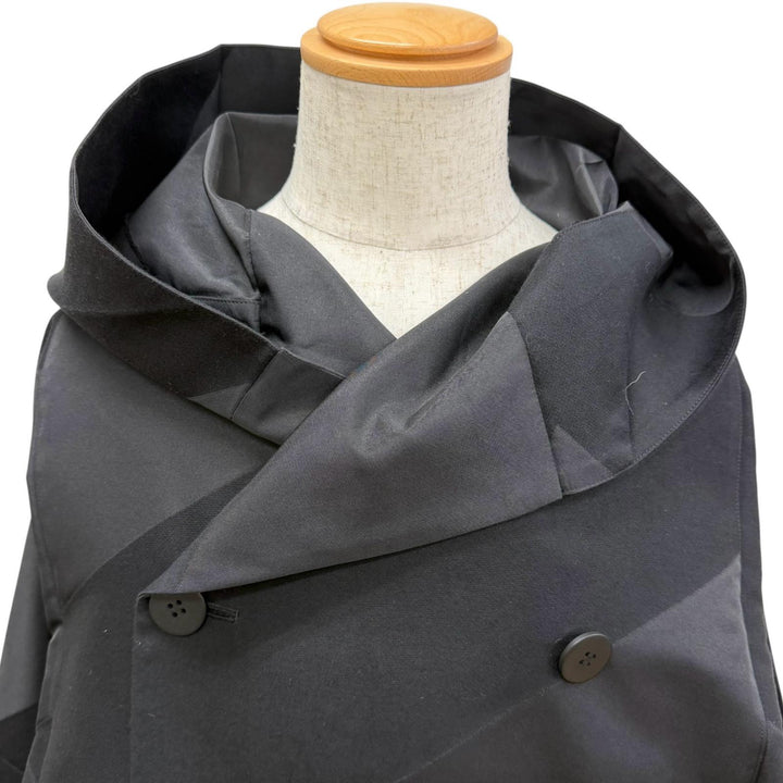 極美品□IM MEN アイムメン 22SS LA21FA001 KITE イッセイミヤケ フーデッド ダブルブレスト デザインコート ブラック 2 日本製 正規品