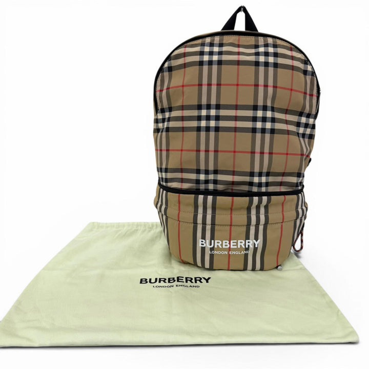 極美品☆BURBERRY バーバリー 8013921 ノバチェック ロゴ バックパック ボディバッグ リュックサック デイパック ベージュ 保存袋付き