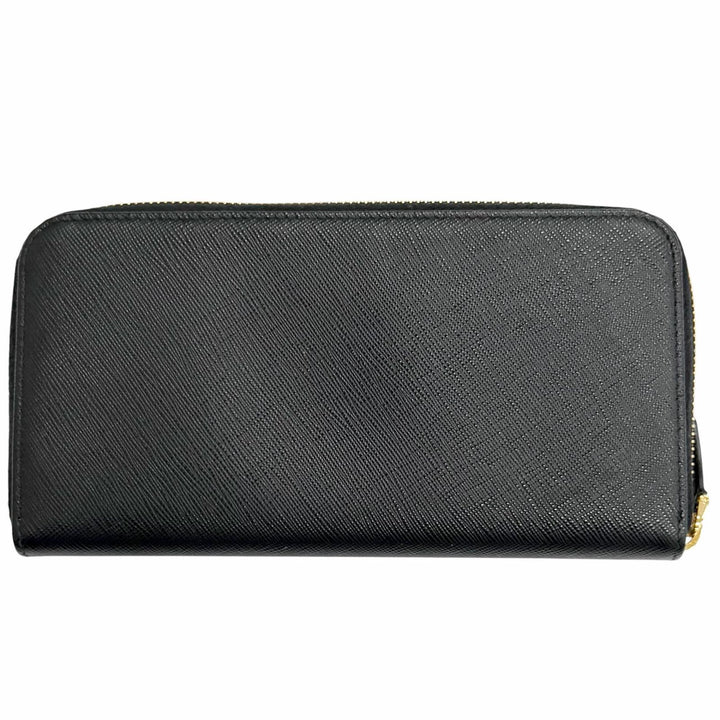 美品△PRADA プラダ 1ML506 サフィアーノレザー トライアングルロゴ ラウンドファスナー ロングウォレット 長財布 ブラック レディース