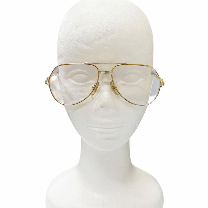 美品□Cartier カルティエ ヴィンテージ トリニティ 2Cデコール ツーブリッジ メガネ 眼鏡 ゴールド ボルドー 56□14 度入り フランス製