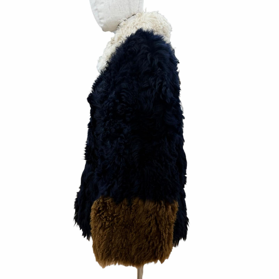 極美品◇MARNI マルニ 24AW GIMX0270Q0 ロングヘア ラムファー 羊革 シェアリングジャケット ネイビー 40 イタリア製 正規品 レディース