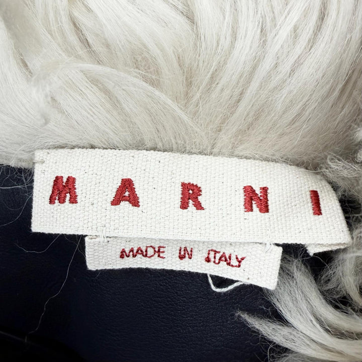 極美品◇MARNI マルニ 24AW GIMX0270Q0 ロングヘア ラムファー 羊革 シェアリングジャケット ネイビー 40 イタリア製 正規品 レディース