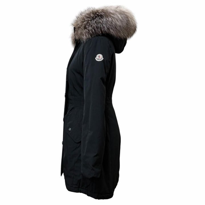 美品★MONCLER モンクレール MONTICOLE モンティコール FOXファー・フード付 比翼仕立て ダウンコート ブラック 0 正規品 レディース