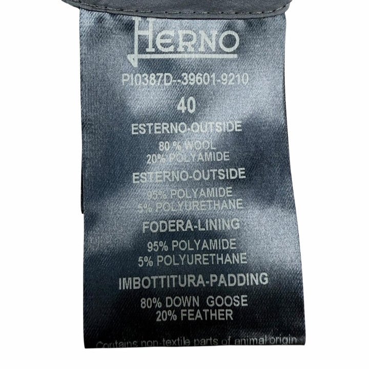美品◇Herno ヘルノ PI0387D ロゴプレート付 スタンドカラー ウール切替 ダウンコート グレー ブルー系 40 イタリア製 レディース