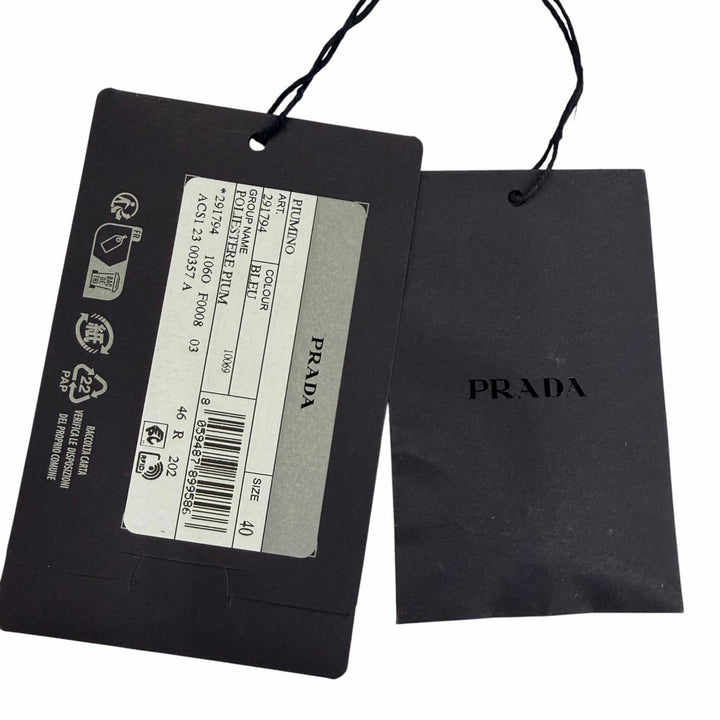 美品☆PRADA プラダ 2023年製 291794 トライアングルロゴプレート ファー・フード付 ZIP UP ダウンコート ネイビー 40 正規品 レディース