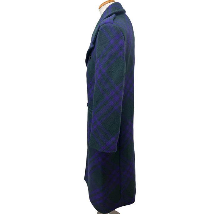 極美品□BURBERRY バーバリー 8076669 チェック柄 ダブルブレスト チェスターコート グリーン パープル 46 イタリア製 正規品 メンズ