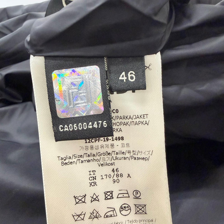 極美品□FENDI フェンディ FF0312 ストライプ柄 光沢 フーデッド 中綿入り パテッドコート ブラック 46 イタリア製 正規品 メンズ