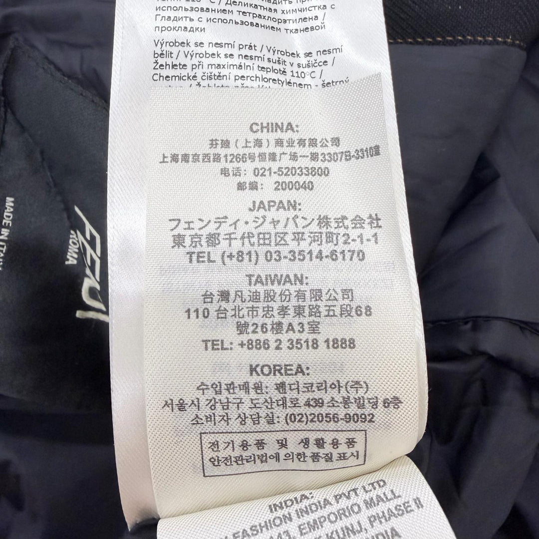 極美品□FENDI フェンディ FF0312 ストライプ柄 光沢 フーデッド 中綿入り パテッドコート ブラック 46 イタリア製 正規品 メンズ