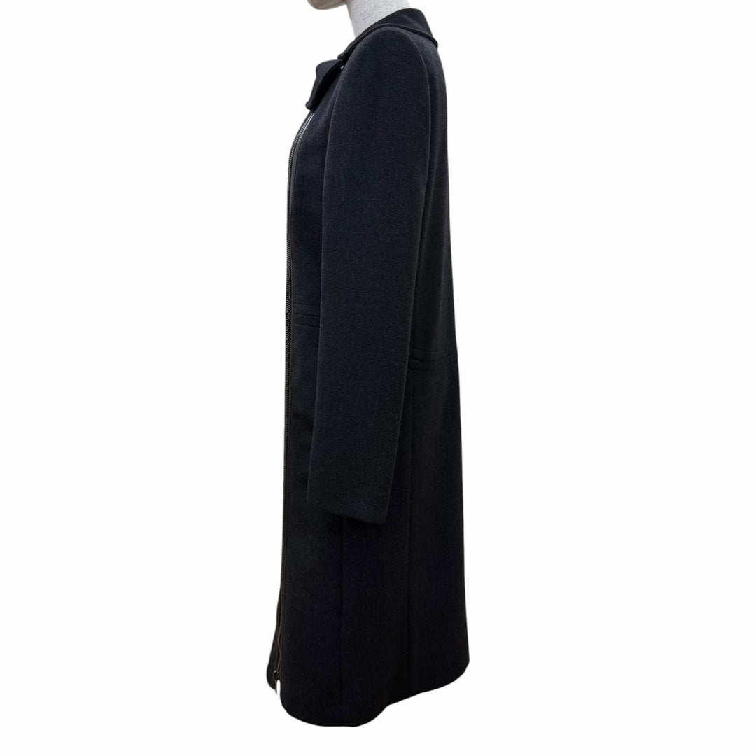 美品☆GUCCI グッチ 657 トムフォード期 レザー使い ZIP UP ロング丈 コート ダークグレー 42 伊製 レディース ガーメント・ハンガー付き