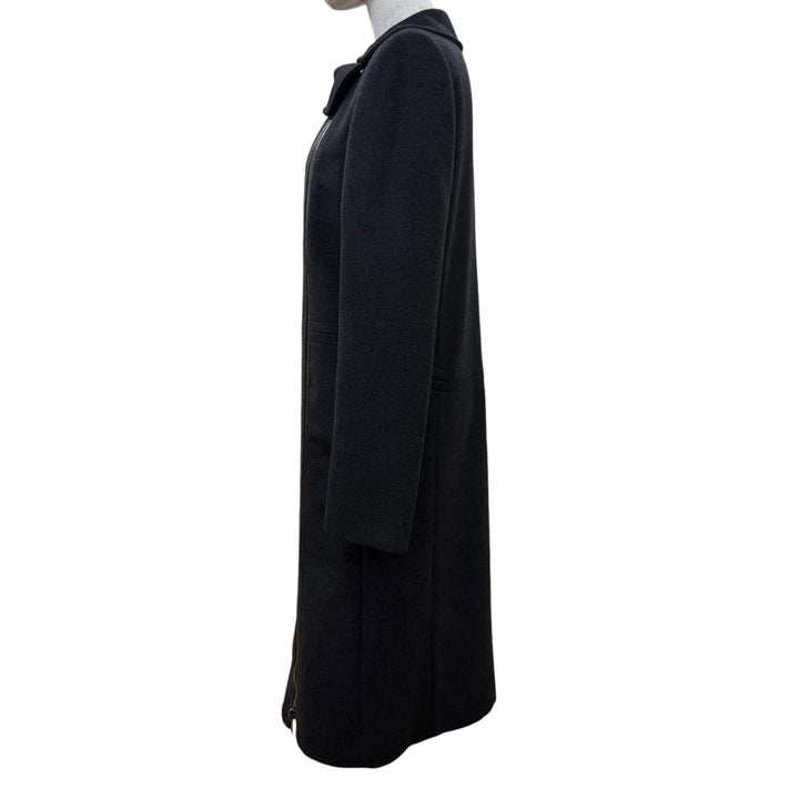 美品☆GUCCI グッチ 657 トムフォード期 レザー使い ZIP UP ロング丈 コート ダークグレー 42 伊製 レディース ガーメント・ハンガー付き