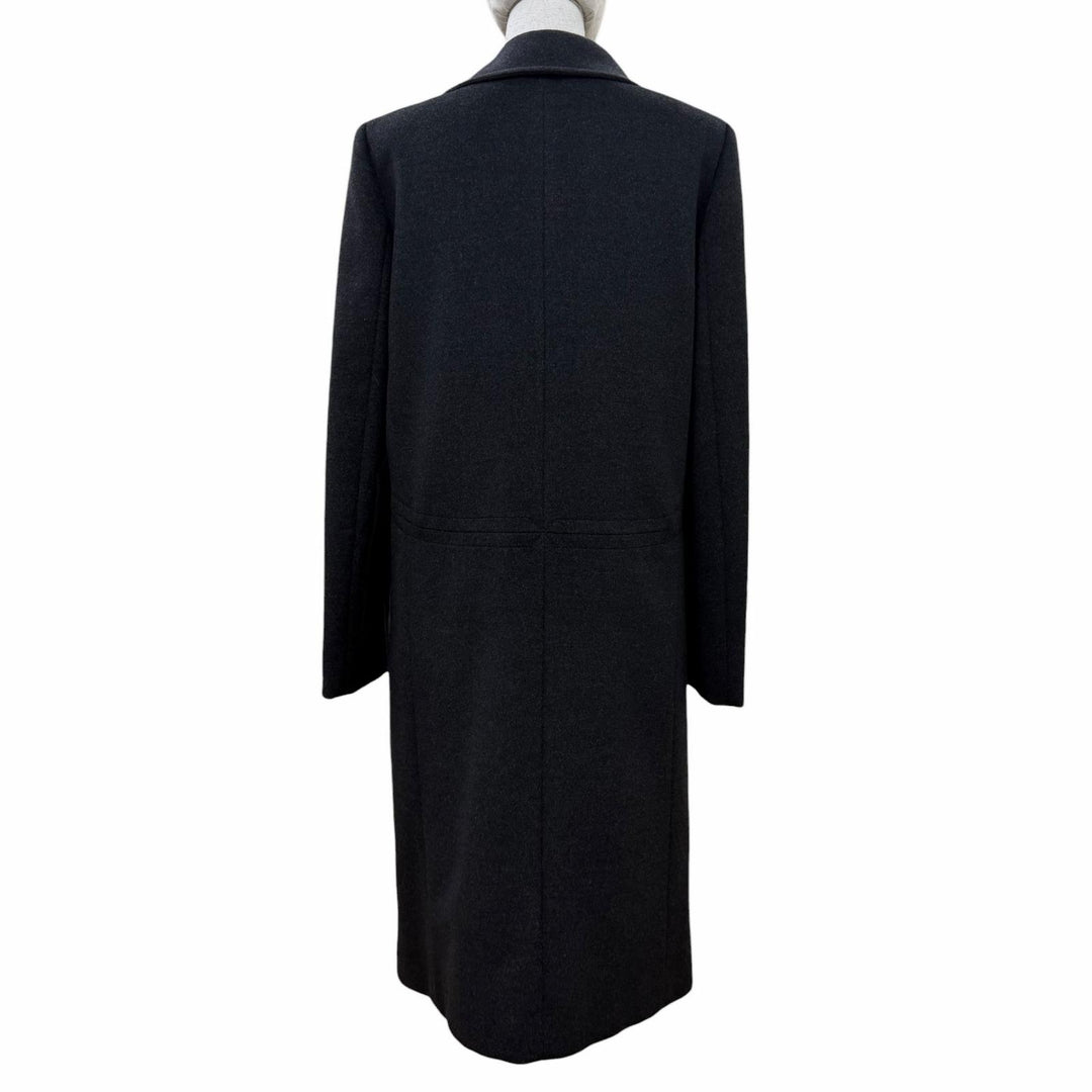 美品☆GUCCI グッチ 657 トムフォード期 レザー使い ZIP UP ロング丈 コート ダークグレー 42 伊製 レディース ガーメント・ハンガー付き