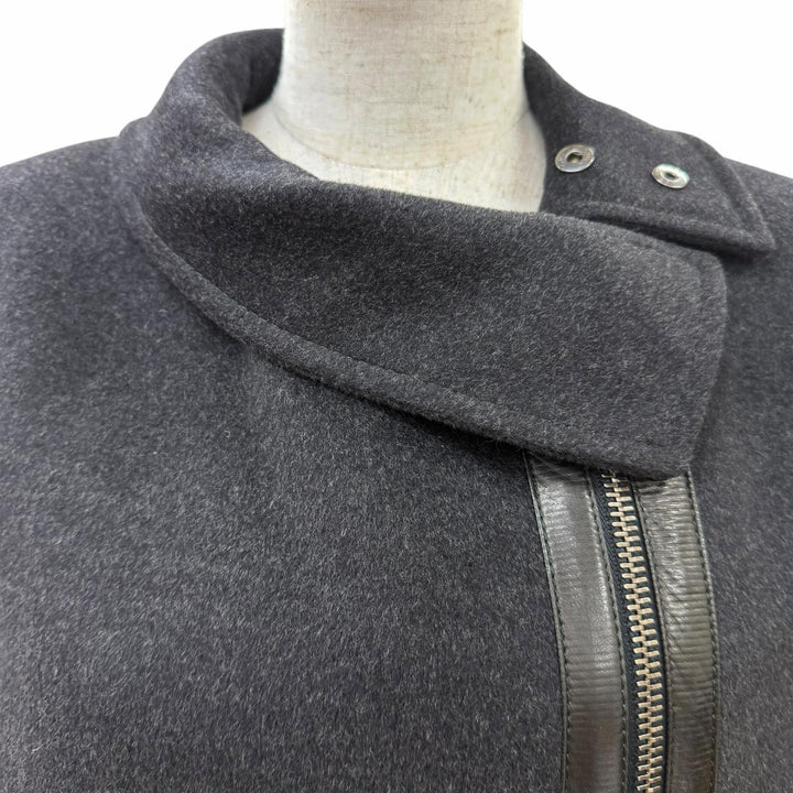 美品☆GUCCI グッチ 657 トムフォード期 レザー使い ZIP UP ロング丈 コート ダークグレー 42 伊製 レディース ガーメント・ハンガー付き