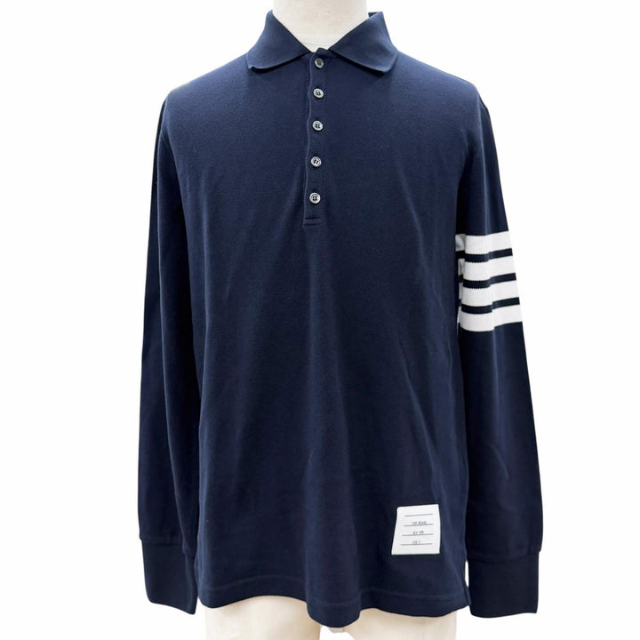 美品▼THOM BROWNE トムブラウン MJP137B-07976-415 Classic Pique 2003 4-Bar Polo 長袖ポロシャツ ダークネイビー 0 正規品 メンズ