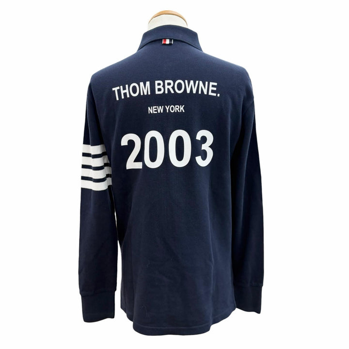 美品▼THOM BROWNE トムブラウン MJP137B-07976-415 Classic Pique 2003 4-Bar Polo 長袖ポロシャツ ダークネイビー 0 正規品 メンズ