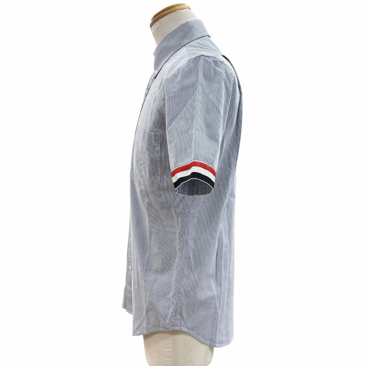 極美品▼THOM BROWNE トムブラウン MWS252A-06272-415 SHORT-SLEEVED SHIRTS コットン ストライプ柄 ボタンダウン 半袖シャツ 0 正規品