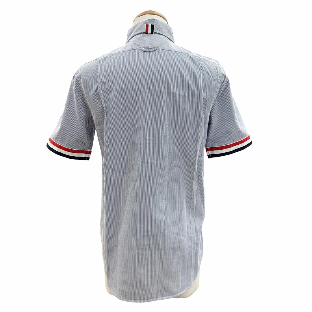 極美品▼THOM BROWNE トムブラウン MWS252A-06272-415 SHORT-SLEEVED SHIRTS コットン ストライプ柄 ボタンダウン 半袖シャツ 0 正規品