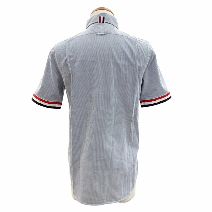 極美品▼THOM BROWNE トムブラウン MWS252A-06272-415 SHORT-SLEEVED SHIRTS コットン ストライプ柄 ボタンダウン 半袖シャツ 0 正規品
