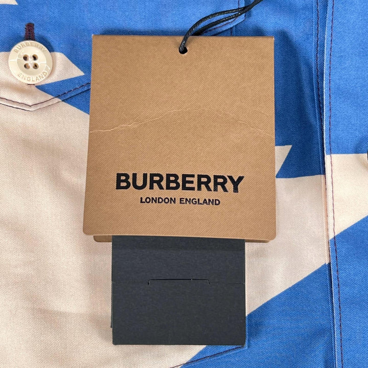 極美品▲BURBERRY バーバリー 8045396 コットン100% ロゴボタン バードプリント 半袖シャツ マルチカラー M イタリア製 正規品 メンズ