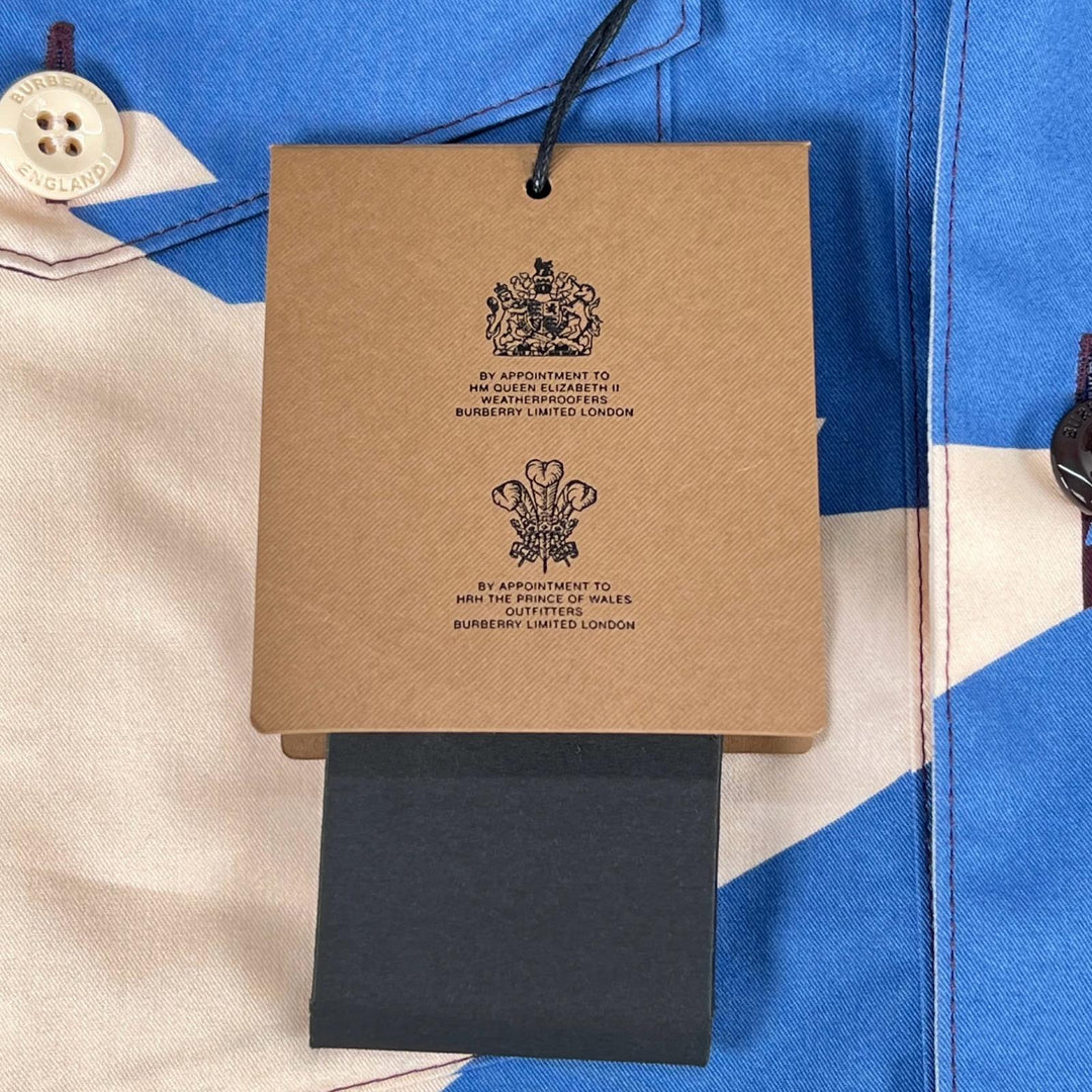 極美品▲BURBERRY バーバリー 8045396 コットン100% ロゴボタン バードプリント 半袖シャツ マルチカラー M イタリア製 正規品 メンズ