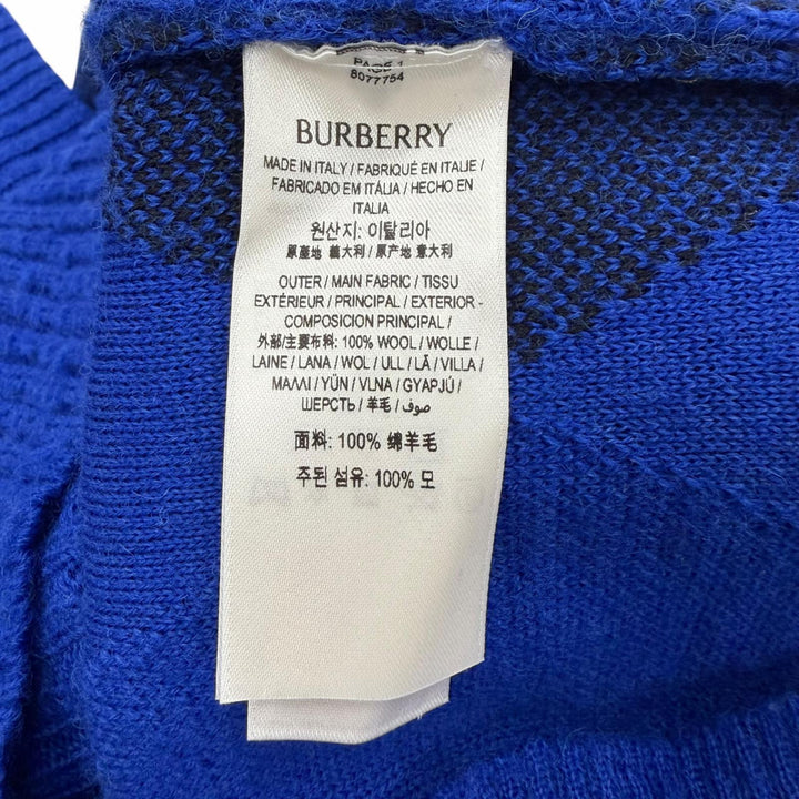 未使用品▼BURBERRY バーバリー 8077754 Argyle Check ウール100% アーガイル柄 Vネック カーディガン ブルー ブラック M 正規品 メンズ