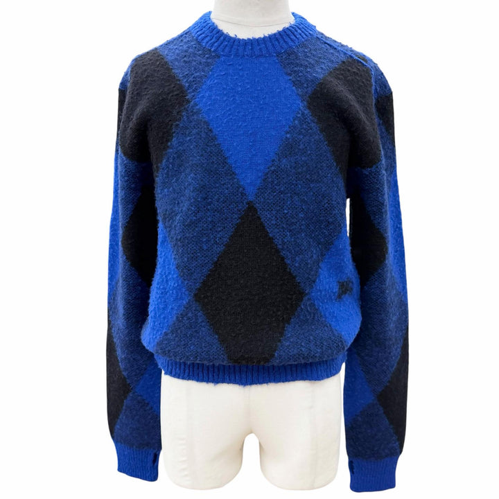未使用品▼BURBERRY バーバリー 8078750 Argyle Check EKD ウール100% クルーネック プルオーバー ニットセーター ブルー S 正規品