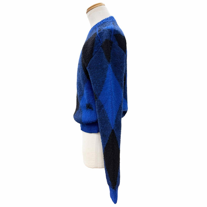 未使用品▼BURBERRY バーバリー 8078750 Argyle Check EKD ウール100% クルーネック プルオーバー ニットセーター ブルー S 正規品