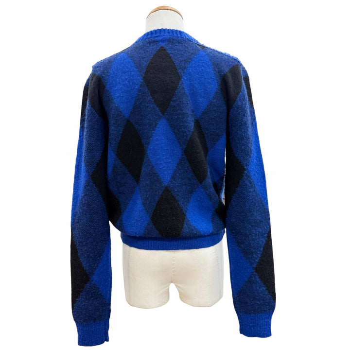 未使用品▼BURBERRY バーバリー 8078750 Argyle Check EKD ウール100% クルーネック プルオーバー ニットセーター ブルー S 正規品