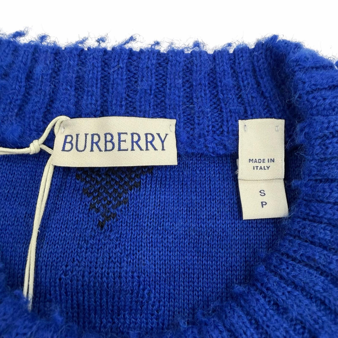 未使用品▼BURBERRY バーバリー 8078750 Argyle Check EKD ウール100% クルーネック プルオーバー ニットセーター ブルー S 正規品