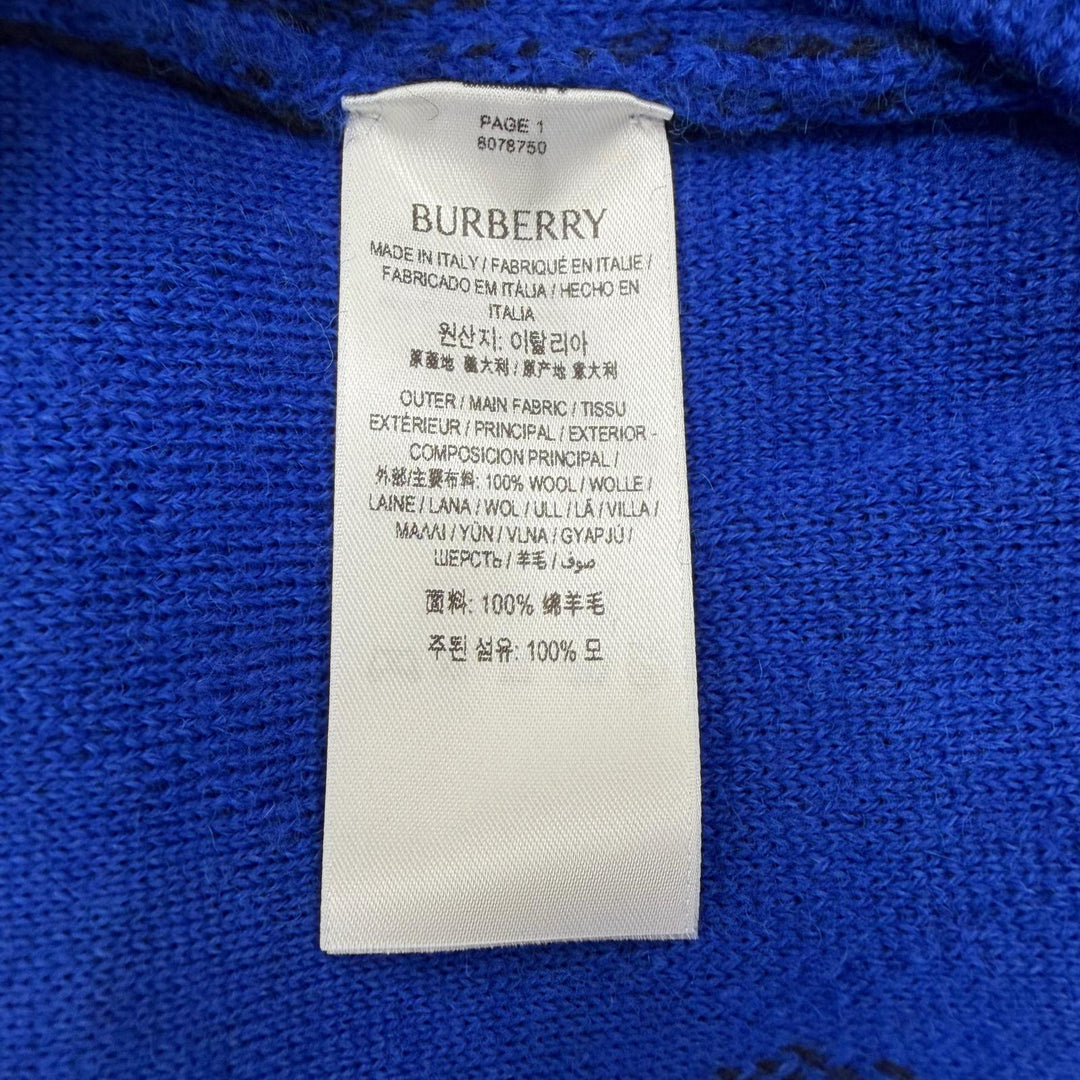 未使用品▼BURBERRY バーバリー 8078750 Argyle Check EKD ウール100% クルーネック プルオーバー ニットセーター ブルー S 正規品