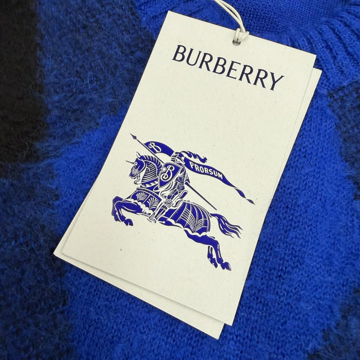 未使用品▼BURBERRY バーバリー 8078750 Argyle Check EKD ウール100% クルーネック プルオーバー ニットセーター ブルー S 正規品