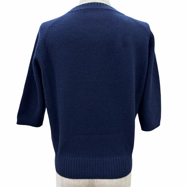極美品△GUCCI グッチ 22SS 628389 カシミヤ100％ ホースビット付き クルーネック 七分袖 ニット セーター ネイビー S イタリア製 正規品