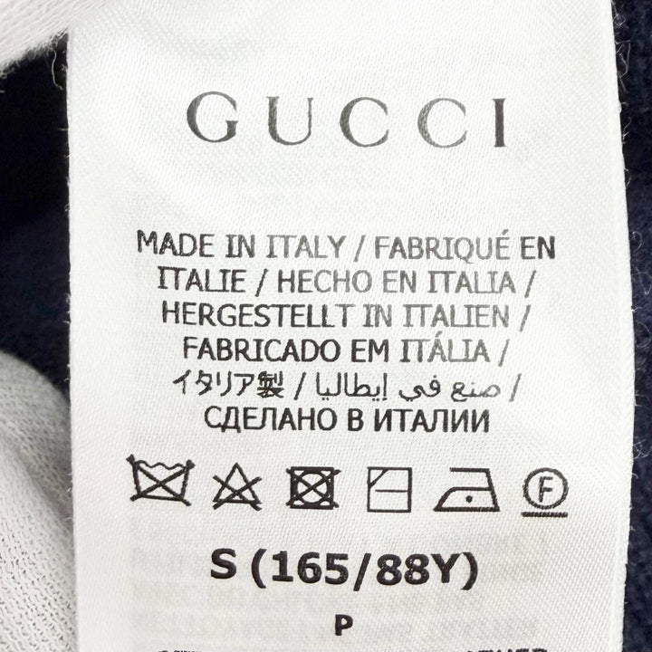 極美品△GUCCI グッチ 22SS 628389 カシミヤ100％ ホースビット付き クルーネック 七分袖 ニット セーター ネイビー S イタリア製 正規品