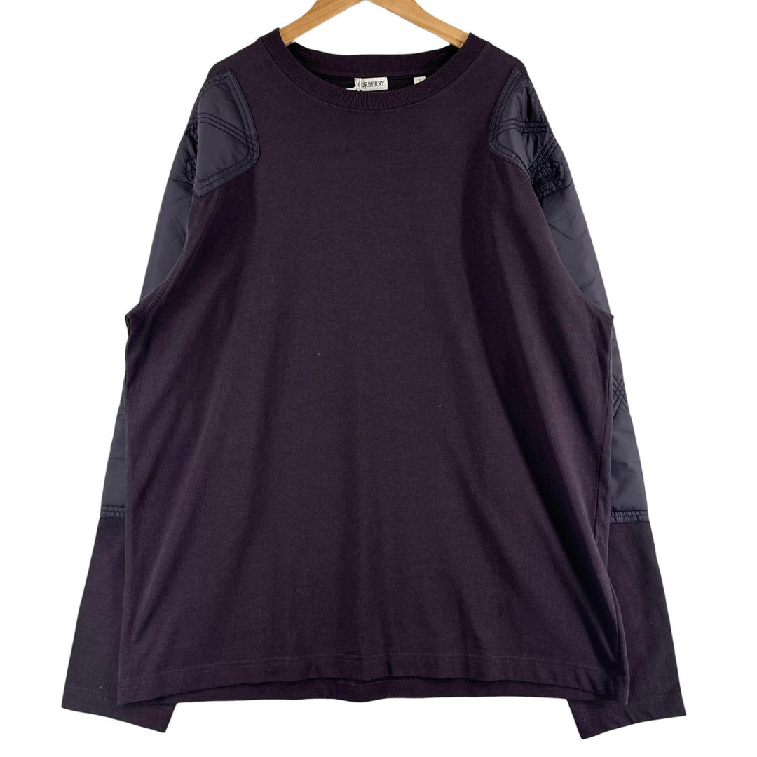 未使用品▲BURBERRY バーバリー 8077530 コットン100％ ロゴ刺繍 パネル切り替え スウェット パープル L ポルトガル製 正規品 メンズ