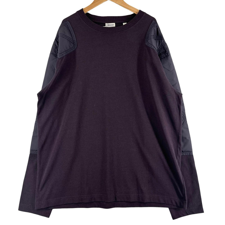未使用品▲BURBERRY バーバリー 8077530 コットン100％ ロゴ刺繍 パネル切り替え スウェット パープル L ポルトガル製 正規品 メンズ