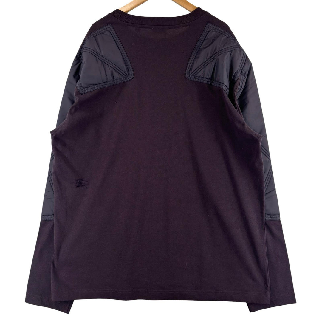 未使用品▲BURBERRY バーバリー 8077530 コットン100％ ロゴ刺繍 パネル切り替え スウェット パープル L ポルトガル製 正規品 メンズ