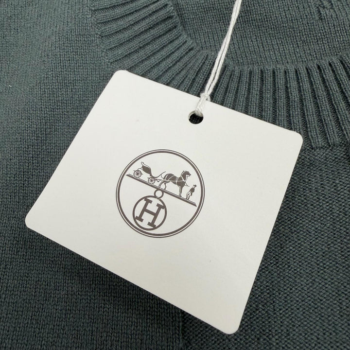 未使用品▼HERMES エルメス カシミヤ100% クルーネック プルオーバー ニットセーター カーキ S イタリア製 メンズ