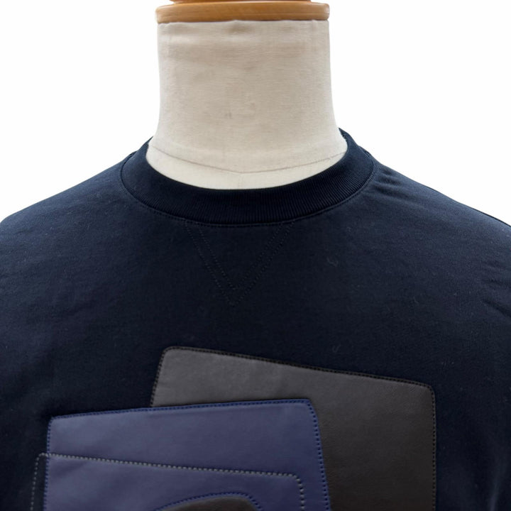 未使用品▼HERMES エルメス 23SS ETRIERS DECALES レザーパッチ クルーネック 裏起毛 プルオーバー スウェット ダークネイビー S メンズ