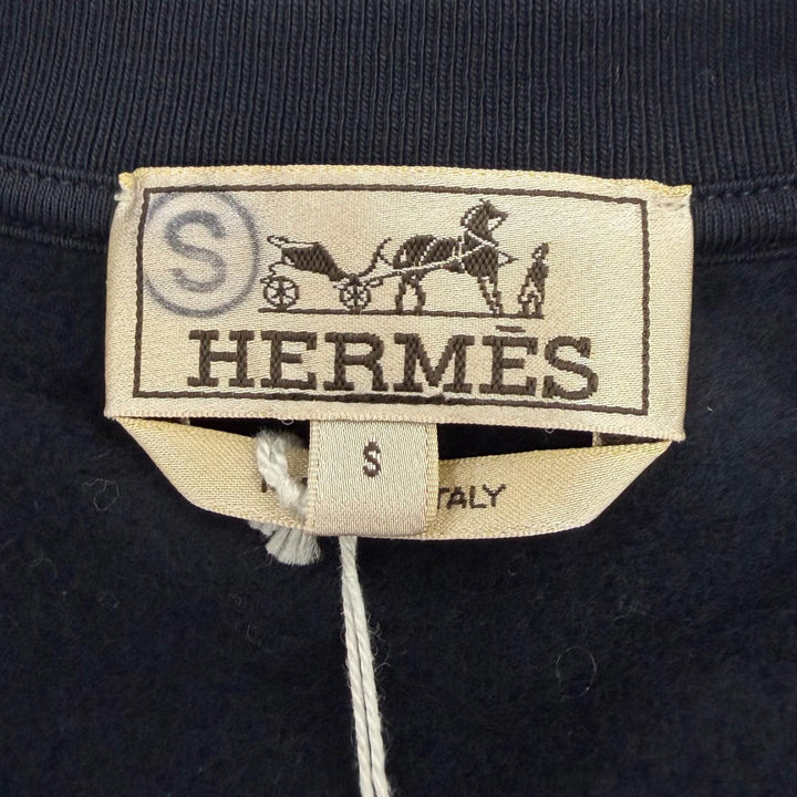 未使用品▼HERMES エルメス 23SS ETRIERS DECALES レザーパッチ クルーネック 裏起毛 プルオーバー スウェット ダークネイビー S メンズ