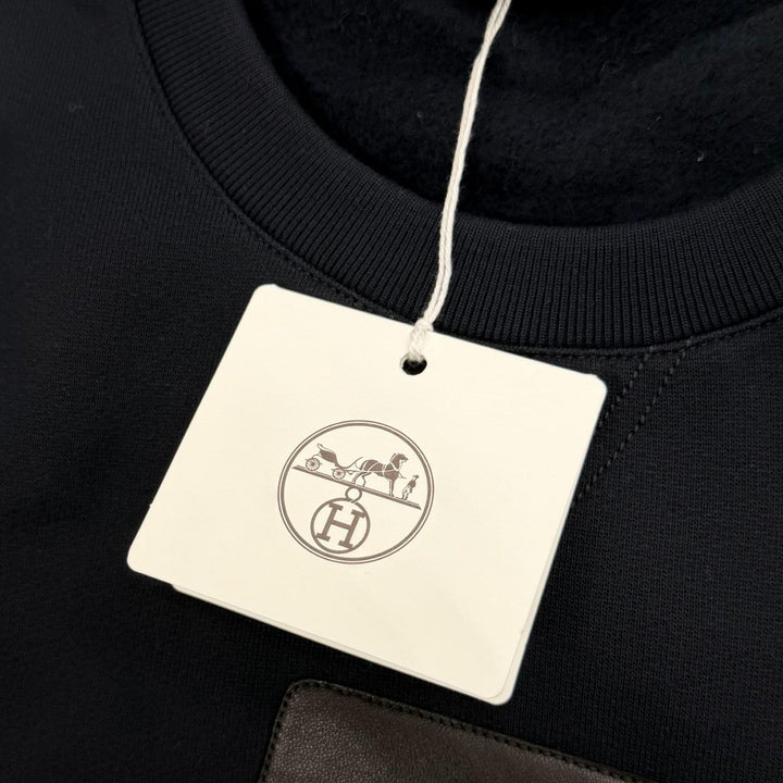 未使用品▼HERMES エルメス 23SS ETRIERS DECALES レザーパッチ クルーネック 裏起毛 プルオーバー スウェット ダークネイビー S メンズ