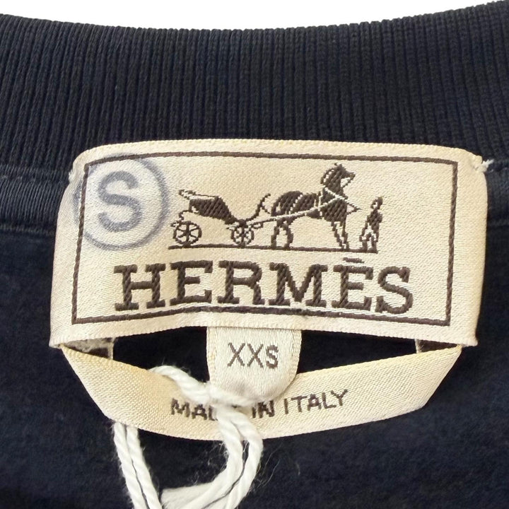 未使用品□HERMES エルメス 23SS Chevaux en Symetrie ラムレザーパッチ スウェットシャツ トレーナー ネイビー XXS イタリア製 メンズ