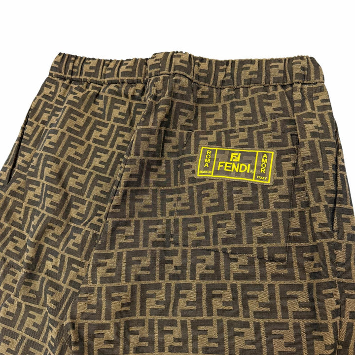 未使用品▼FENDI フェンディ FB0479 FFロゴ ズッカ柄 ロゴワッペン付き センタープレス スラックス イージーパンツ ブラウン 50 正規品