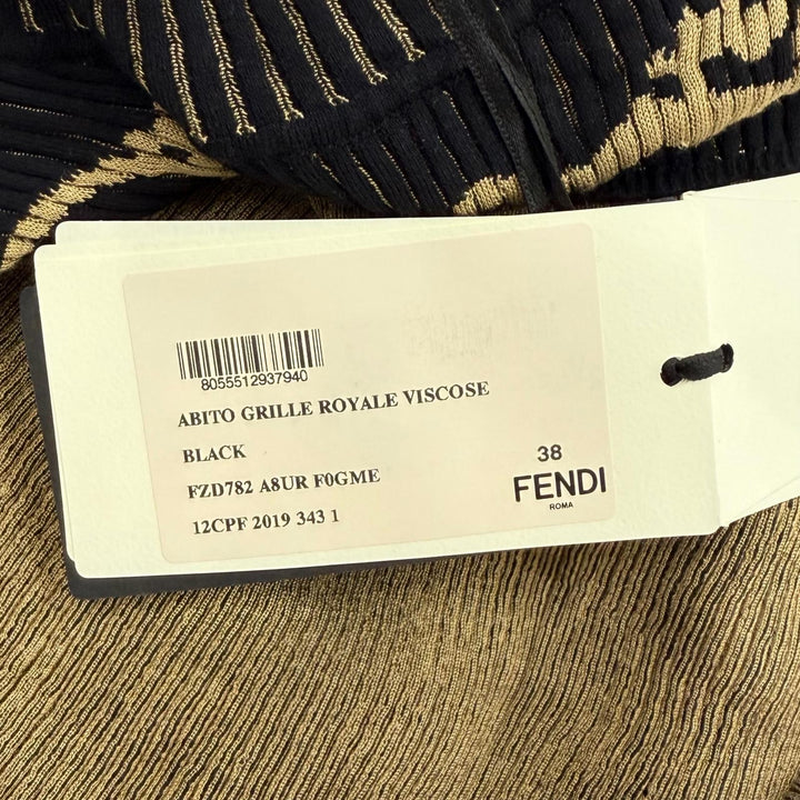 極美品★FENDI フェンディ FZD782 バロック柄 袖口フリル ハイネック ロング丈 ニット ワンピース ブラック ブラウン 38 伊製 正規品