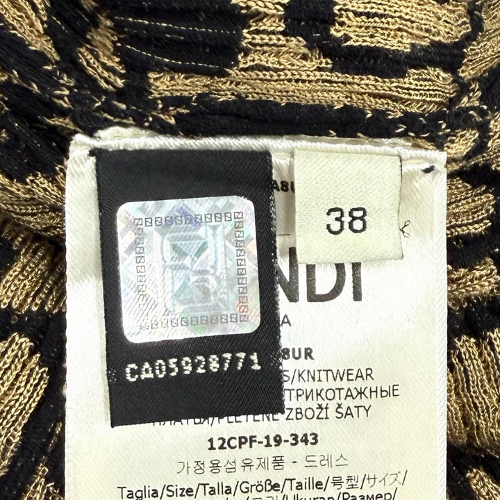 極美品★FENDI フェンディ FZD782 バロック柄 袖口フリル ハイネック ロング丈 ニット ワンピース ブラック ブラウン 38 伊製 正規品