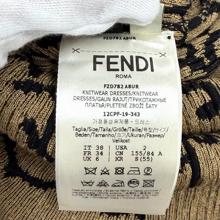 極美品★FENDI フェンディ FZD782 バロック柄 袖口フリル ハイネック ロング丈 ニット ワンピース ブラック ブラウン 38 伊製 正規品