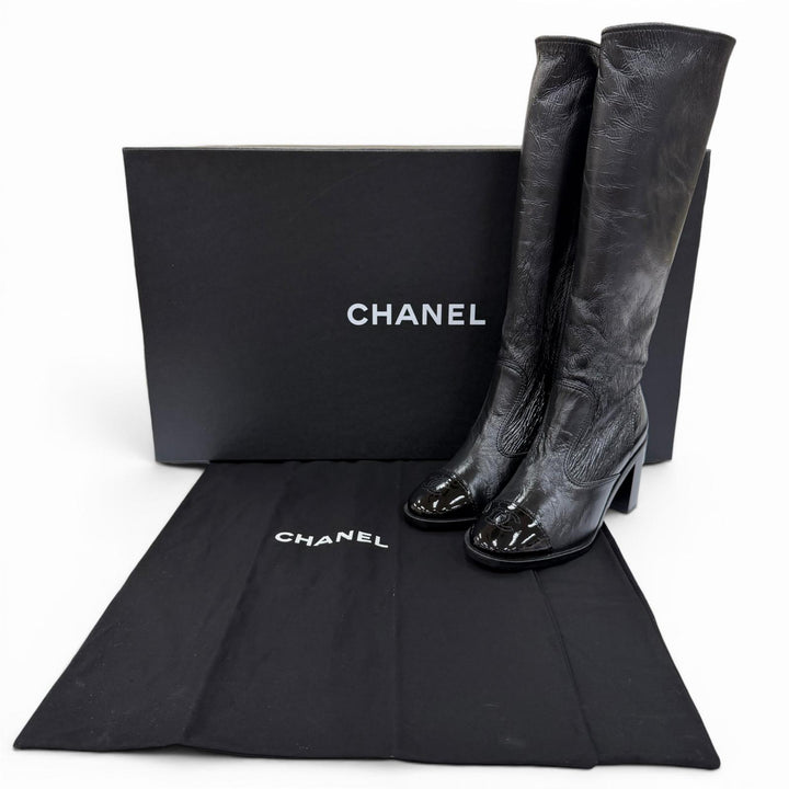 未使用品☆CHANEL シャネル 24K G46035 ココマーク サイドZIP レザー ロングブーツ ブラック 38 イタリア製 レディース 箱・保存袋付き