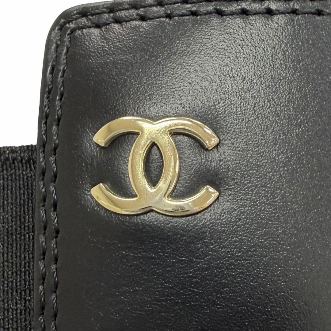 極美品△CHANEL シャネル G45786 B17237 24B ココマーク サイドゴア レザー ロングブーツ 厚底 ブラック 38 伊製 レディース 保存袋付き