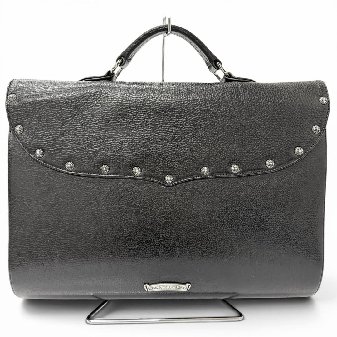 美品□CHROME HEARTS クロムハーツ レザー 一部SV925 ガンスリンガー CHプラス ブリーフケース ハンドバッグ ブラック 重量1565g メンズ